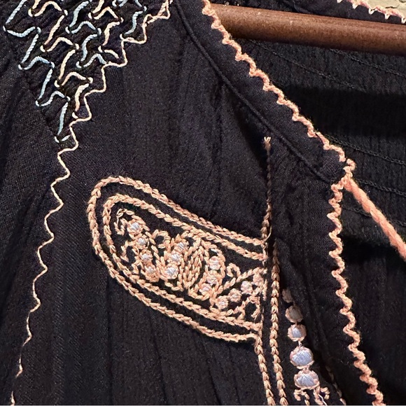 FREE PEOPLE  WIND WILLOW BOHO EMBROIDERED TUNIC MINI DRESS BLACK CORAL Size XS - Picture 6 of 11